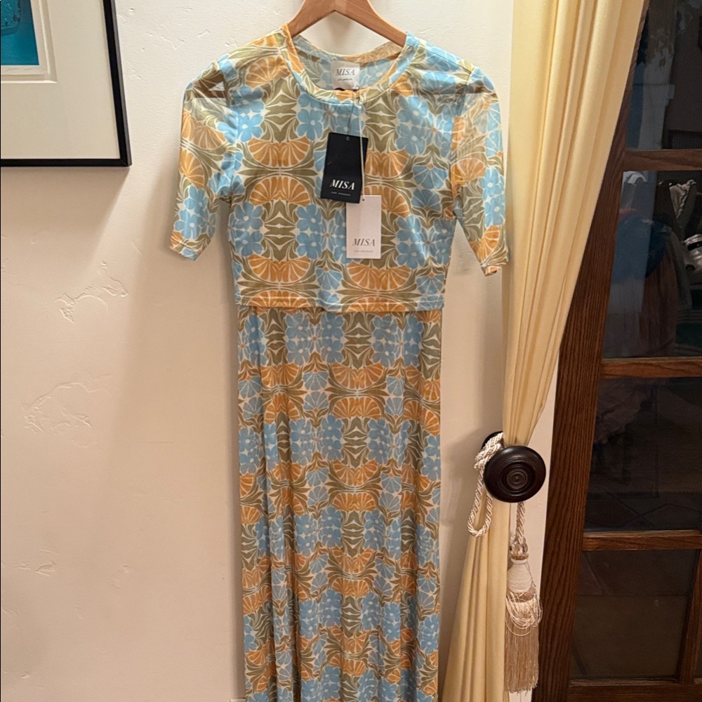 Misa Los Angeles EKAT Floral Patterned Set- top and skirt - Blue and Orange